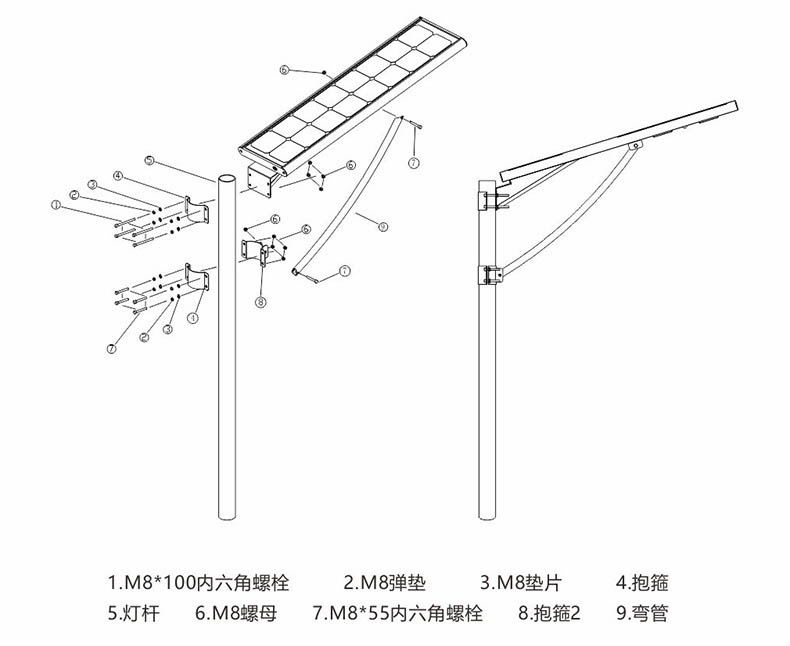 东莞向日葵视频下载黄照明抱箍式一体化LED太阳能路灯安装示意图